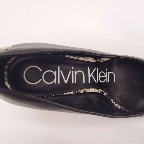 Calvin Klein NEW Eviti Black Leather Snakeskin 3.5" Block Heels Size 6.5 M - Picture 8 of 8